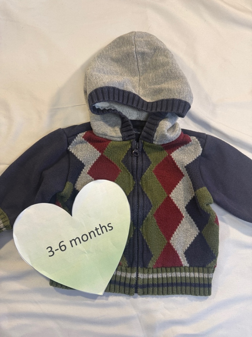 GAP - medium weight knit full zip hoodie. Size 3-6 months